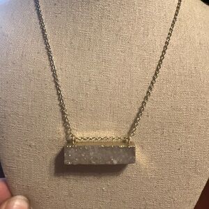 Grey quartz bar with gold trim necklace